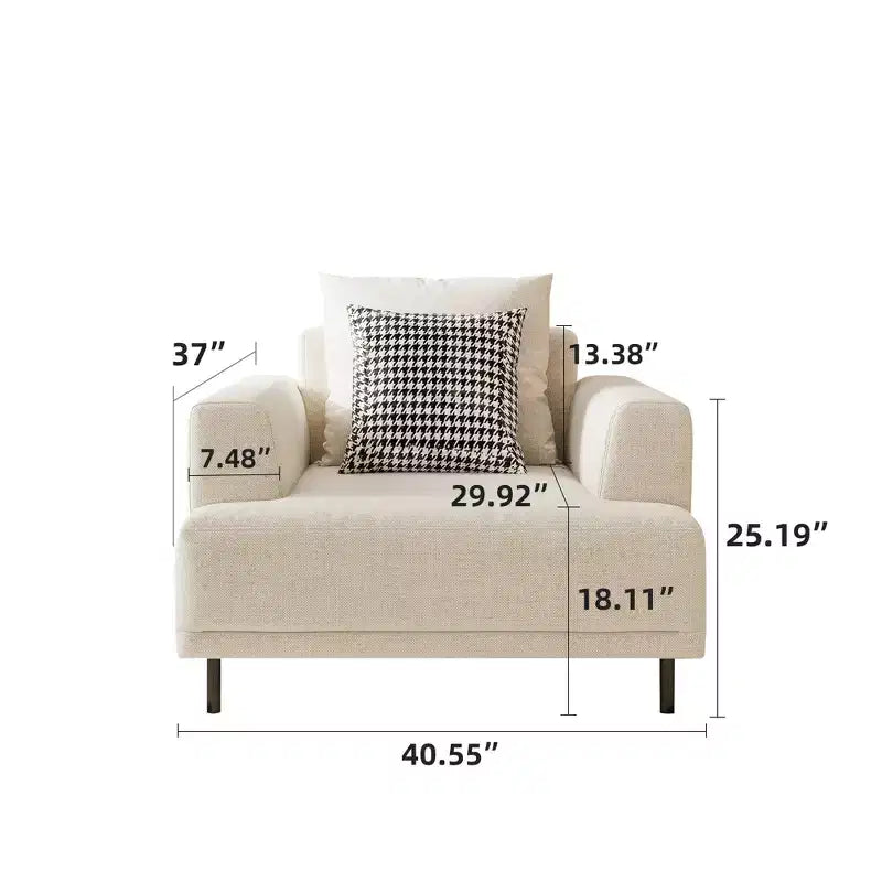 Fauteuil moderne surdimensionné de 103 cm, fauteuil d'appoint en coton et lin avec coussin à motifs