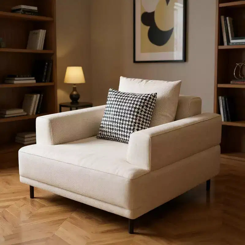 Fauteuil moderne surdimensionné de 103 cm, fauteuil d'appoint en coton et lin avec coussin à motifs