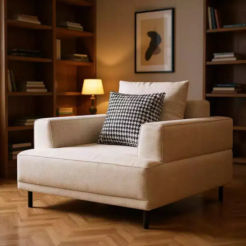 Fauteuil moderne surdimensionné de 103 cm, fauteuil d'appoint en coton et lin avec coussin à motifs