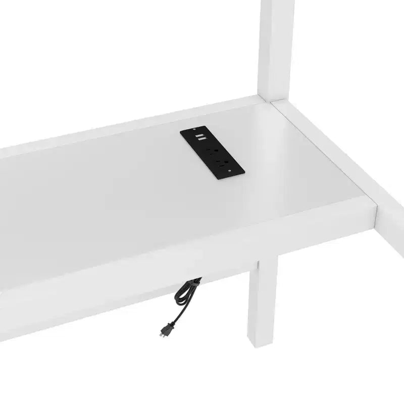 Lit mezzanine queen-size en métal noir avec bureau, prise de courant et lumières LED, peu encombrant