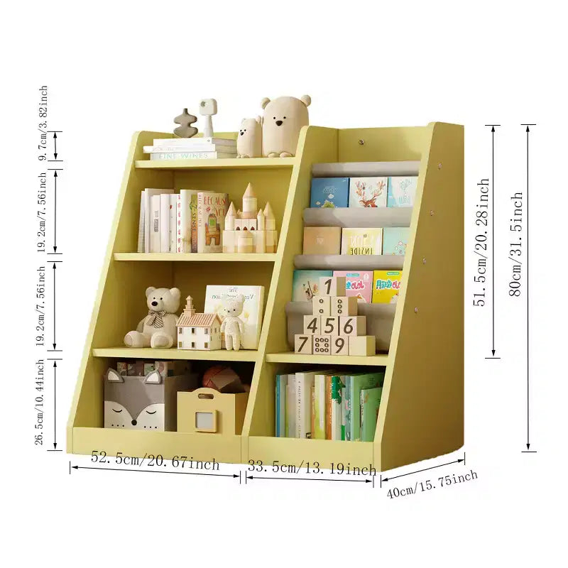 Étagère à livres 4 niveaux pour enfants, organisateur de rangement de jouets pour crèche, salle de jeux et chambre, jaune