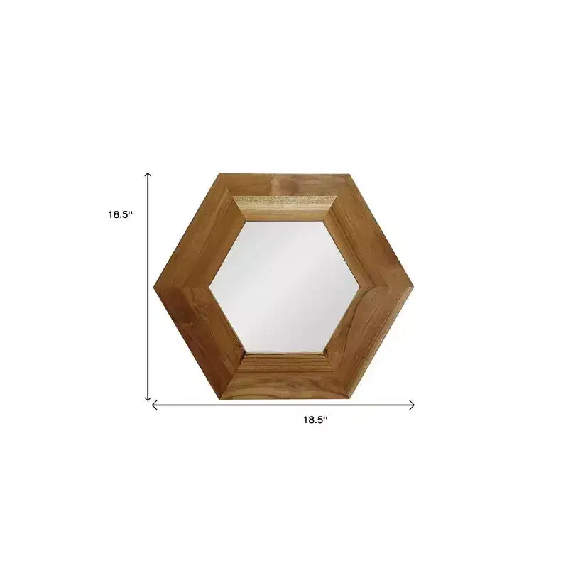 Miroir décoratif hexagonal de 19 pouces avec cadre en bois massif naturel