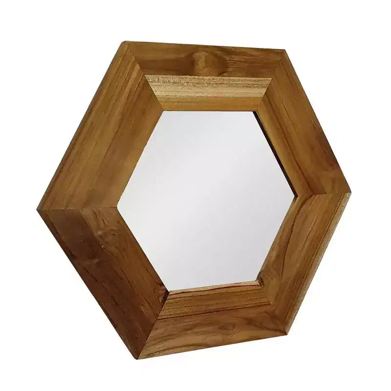 Miroir décoratif hexagonal de 19 pouces avec cadre en bois massif naturel
