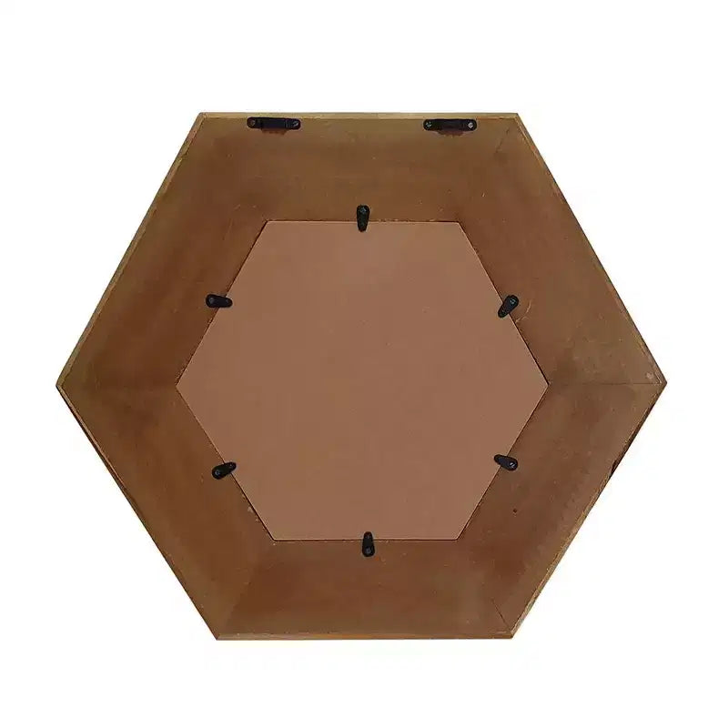 Miroir décoratif hexagonal de 19 pouces avec cadre en bois massif naturel