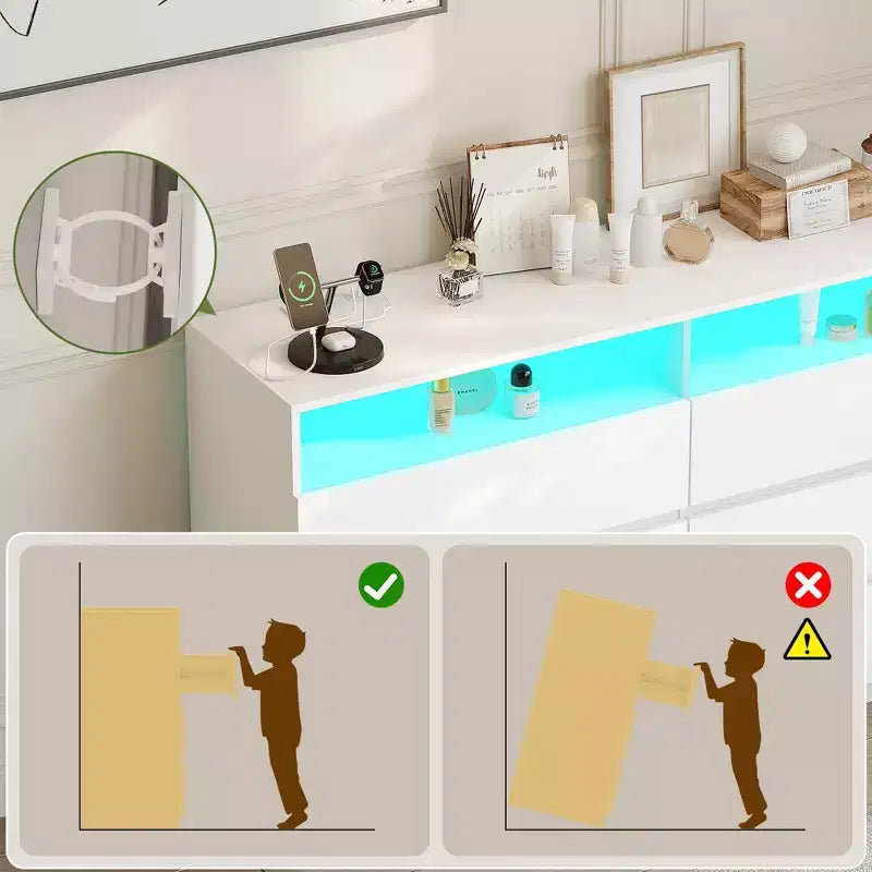 Coiffeuse moderne à 6 tiroirs avec plateau coulissant, organiseur pour chambre à coucher, dressing et salon