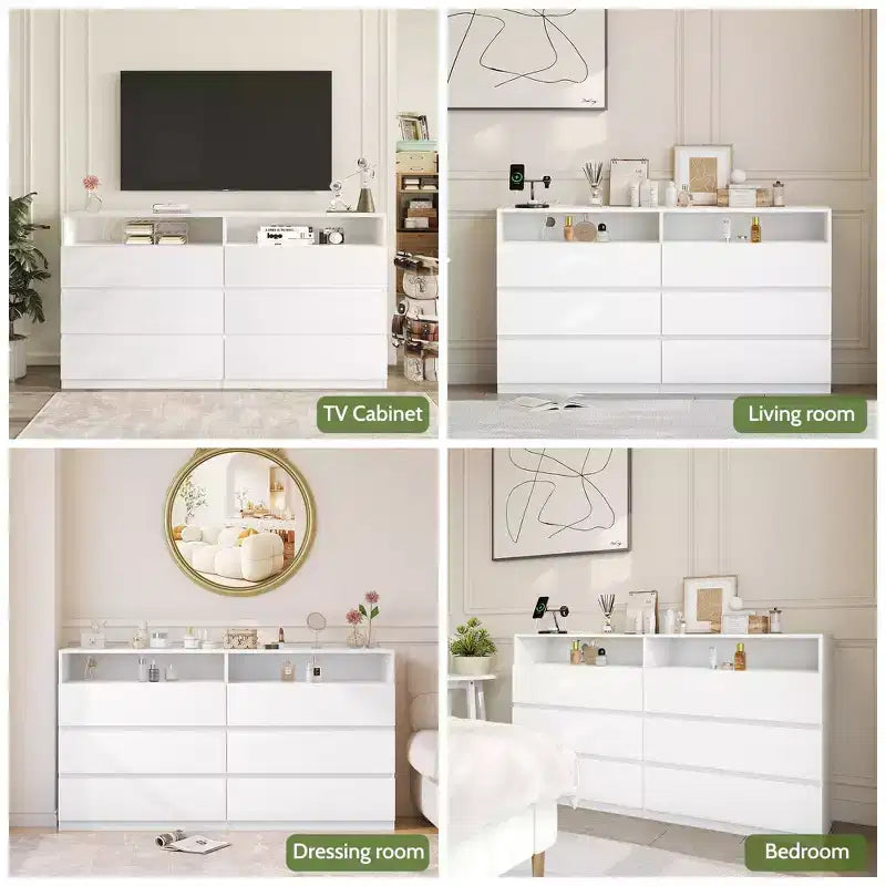 Coiffeuse moderne à 6 tiroirs avec plateau coulissant, organiseur pour chambre à coucher, dressing et salon