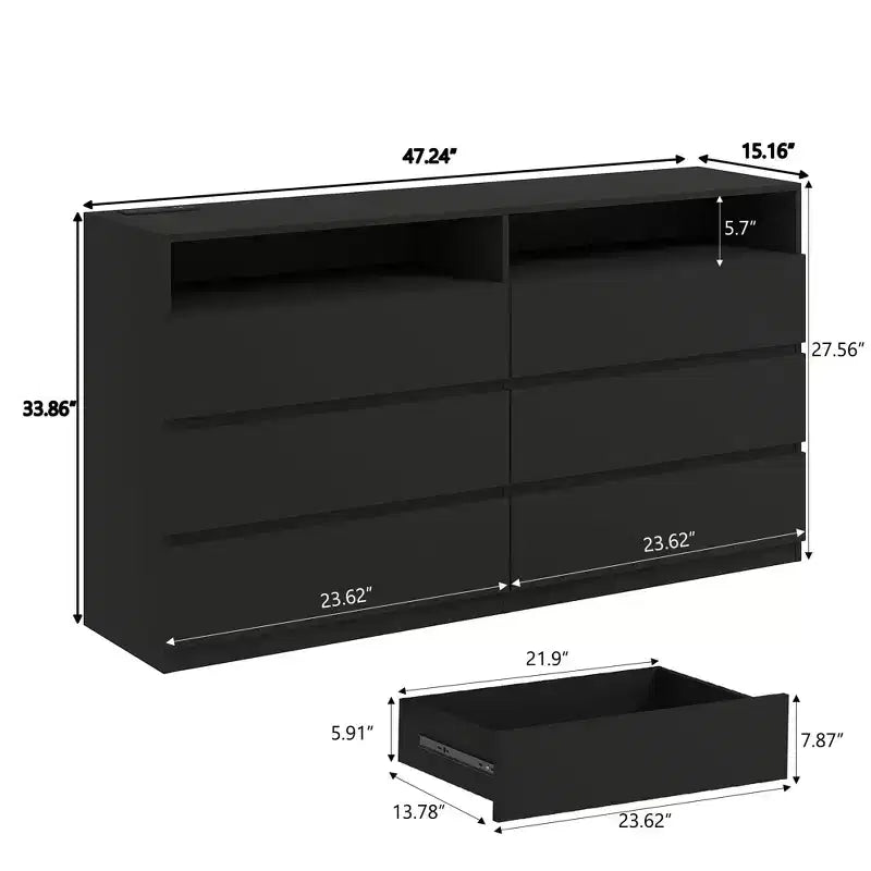 Coiffeuse moderne à 6 tiroirs avec plateau coulissant, organiseur pour chambre à coucher, dressing et salon