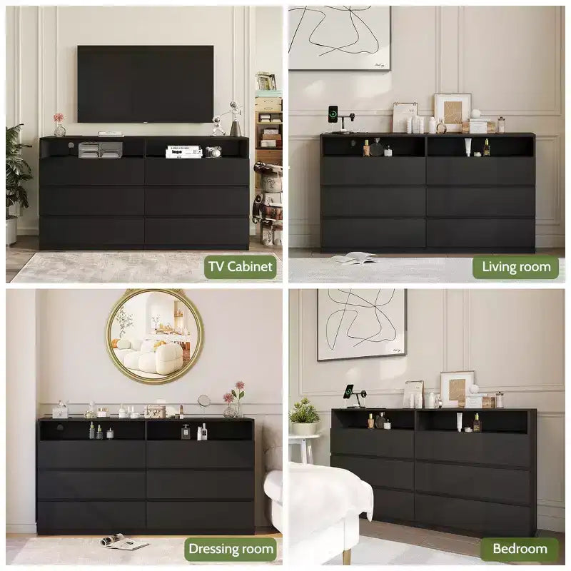 Coiffeuse moderne à 6 tiroirs avec plateau coulissant, organiseur pour chambre à coucher, dressing et salon