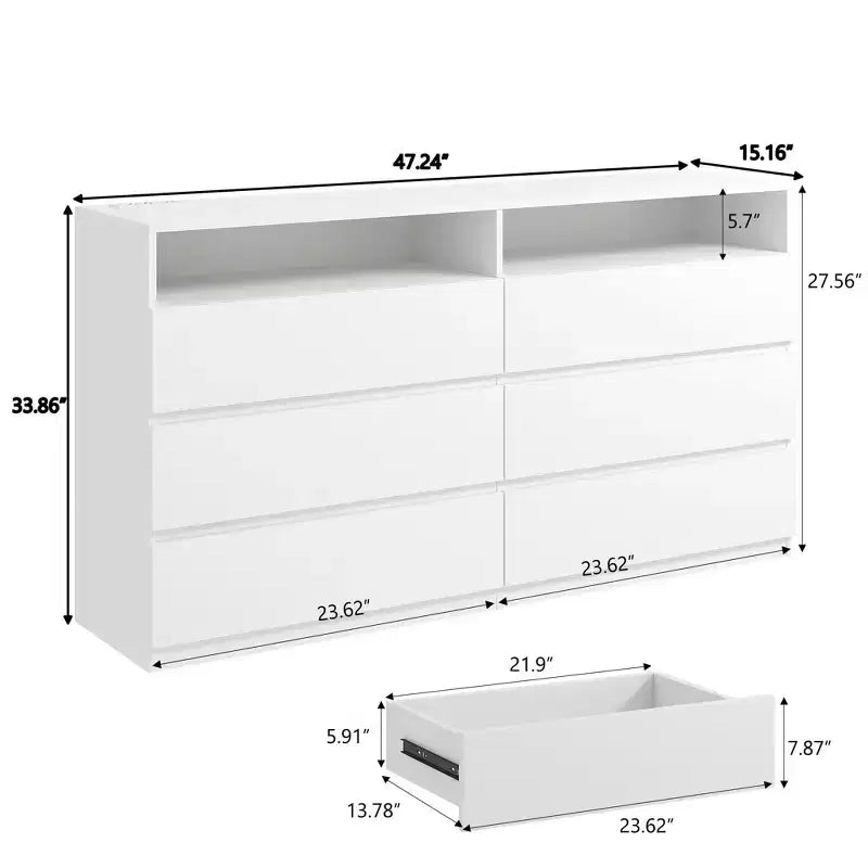 Coiffeuse moderne à 6 tiroirs avec plateau coulissant, organiseur pour chambre à coucher, dressing et salon