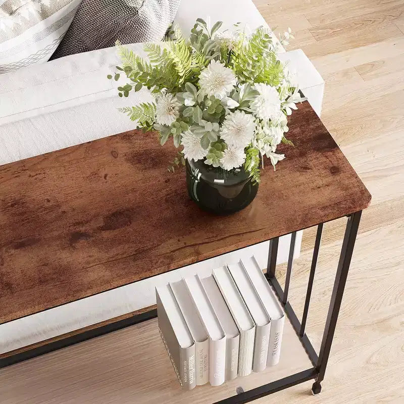 Console, Table de canapé en verre trempé avec étagère en verre et cadre en métal, Table d'entrée étroite moderne, Cadre en métal, pour Salon, Couloir