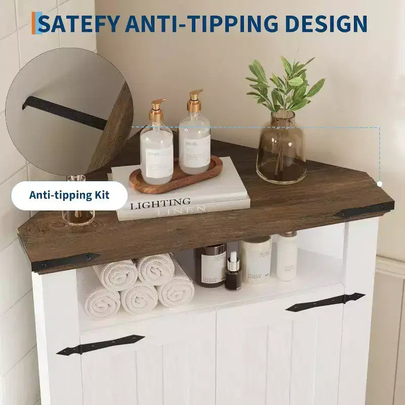 Petit meuble d'angle avec portes, pour salle de bain, cuisine, salon, blanc